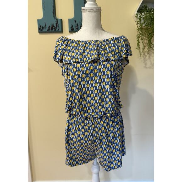 Tori Richard Simple Pleasures Lucy Romper in French Blue Pineapple Size Medium - Picture 1 of 9